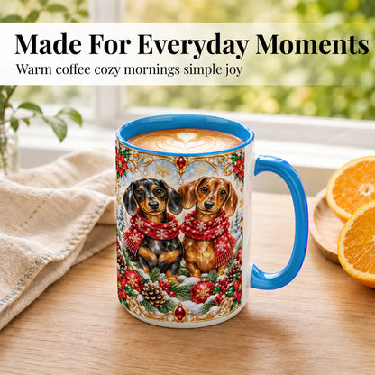 #pl[15oz|Blue] Christmas Dachshund Coffee Mug, Jeweled Dog Mug, Ceramic Cup