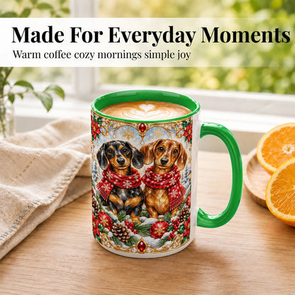 #pl[15oz|Green] Christmas Dachshund Coffee Mug, Jeweled Dog Mug, Ceramic Cup