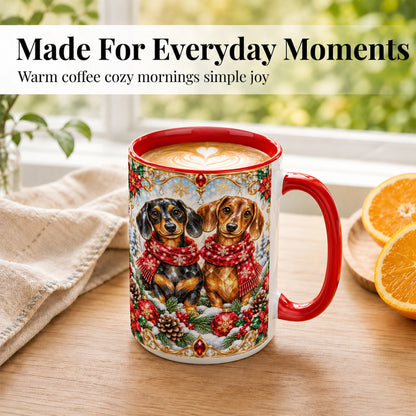 #pl[15oz|Red] Christmas Dachshund Coffee Mug, Jeweled Dog Mug, Ceramic Cup