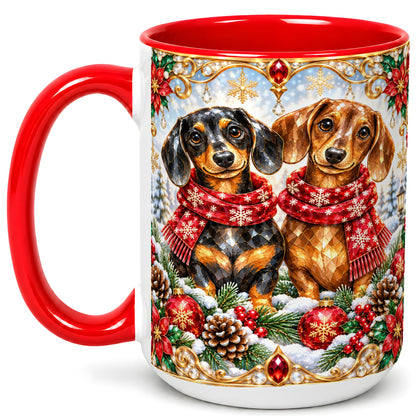 #pl[15oz|Red] Christmas Dachshund Coffee Mug, Jeweled Dog Mug, Ceramic Cup