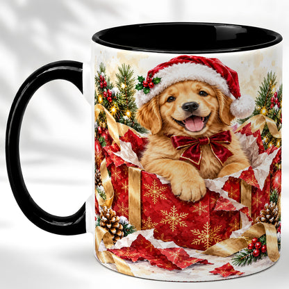 #pl[11oz|Black] Christmas Golden Retriever Coffee Mug, Puppy Mug, Ceramic Cup