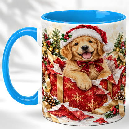 #pl[11oz|Blue] Christmas Golden Retriever Coffee Mug, Puppy Mug, Ceramic Cup