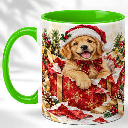 #pl[11oz|Green] Christmas Golden Retriever Coffee Mug, Puppy Mug, Ceramic Cup