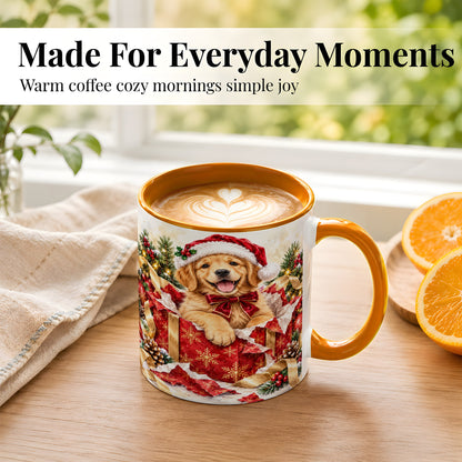 #pl[11oz|Orange] Christmas Golden Retriever Coffee Mug, Puppy Mug, Ceramic Cup