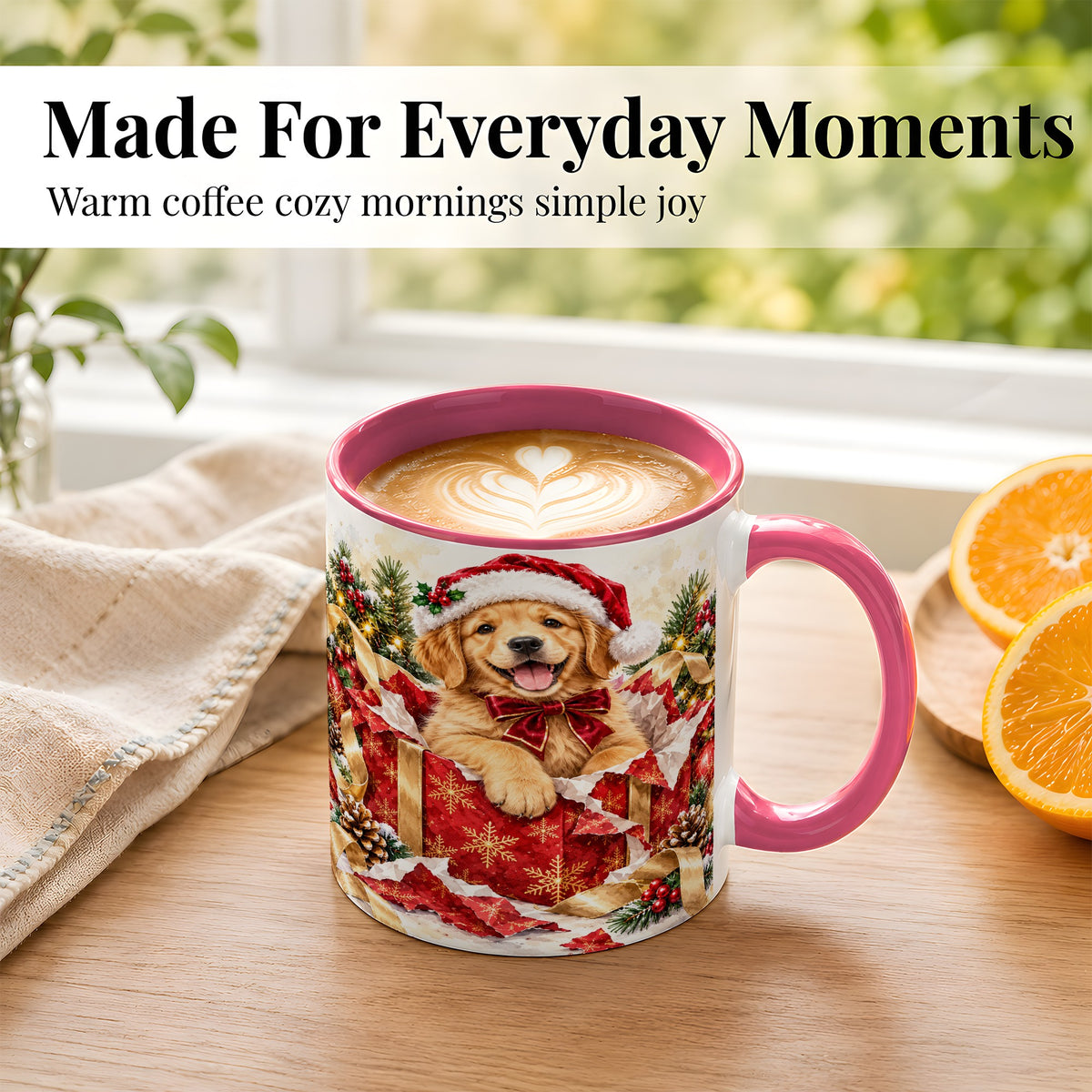 #pl[11oz|Pink] Christmas Golden Retriever Coffee Mug, Puppy Mug, Ceramic Cup