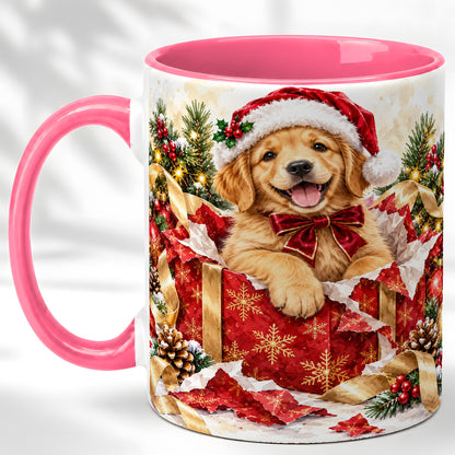#pl[11oz|Pink] Christmas Golden Retriever Coffee Mug, Puppy Mug, Ceramic Cup