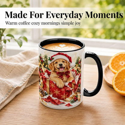 #pl[15oz|Black] Christmas Golden Retriever Coffee Mug, Puppy Mug, Ceramic Cup