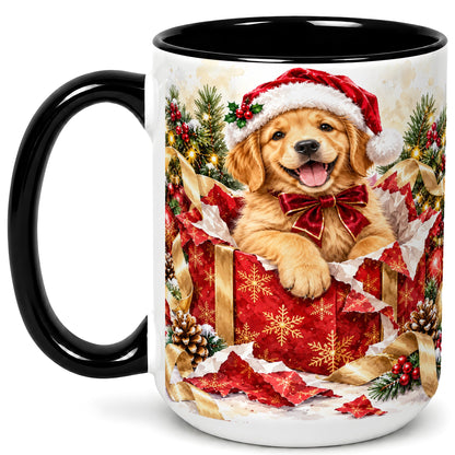 #pl[15oz|Black] Christmas Golden Retriever Coffee Mug, Puppy Mug, Ceramic Cup