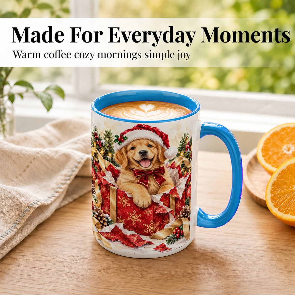 #pl[15oz|Blue] Christmas Golden Retriever Coffee Mug, Puppy Mug, Ceramic Cup