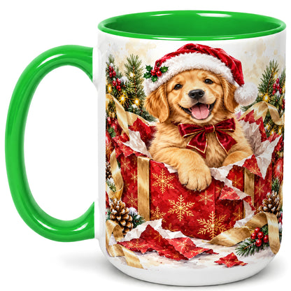 #pl[15oz|Green] Christmas Golden Retriever Coffee Mug, Puppy Mug, Ceramic Cup