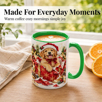 #pl[15oz|Green] Christmas Golden Retriever Coffee Mug, Puppy Mug, Ceramic Cup