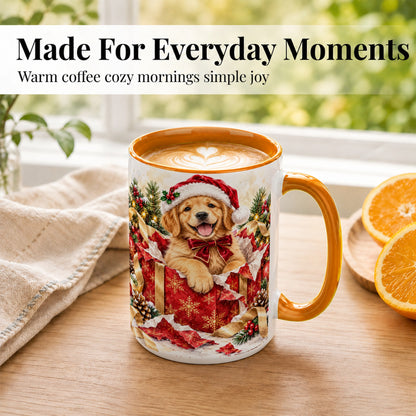 #pl[15oz|Orange] Christmas Golden Retriever Coffee Mug, Puppy Mug, Ceramic Cup