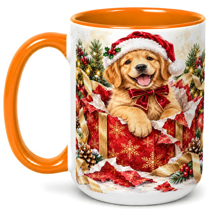 #pl[15oz|Orange] Christmas Golden Retriever Coffee Mug, Puppy Mug, Ceramic Cup