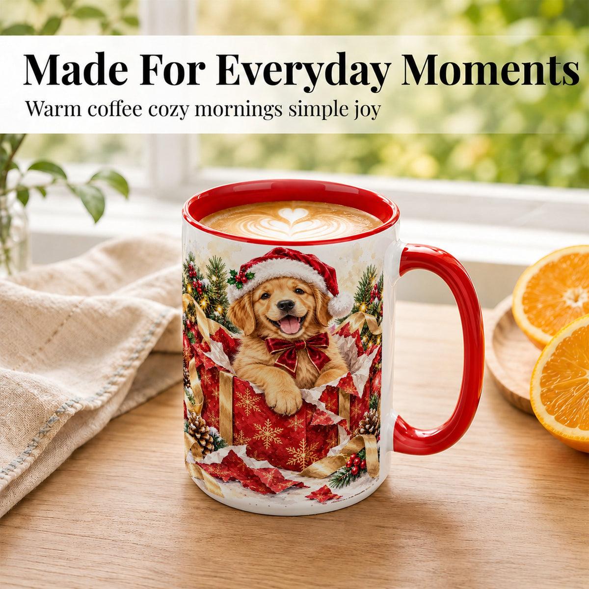 #pl[15oz|Red] Christmas Golden Retriever Coffee Mug, Puppy Mug, Ceramic Cup
