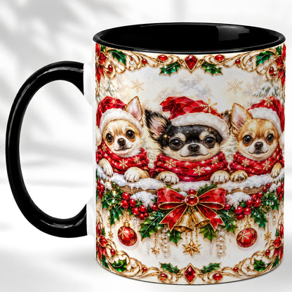 #pl[11oz|Black] Christmas Chihuahua Coffee Mug, Jeweled Holiday Dog Mug, Ceramic Cup