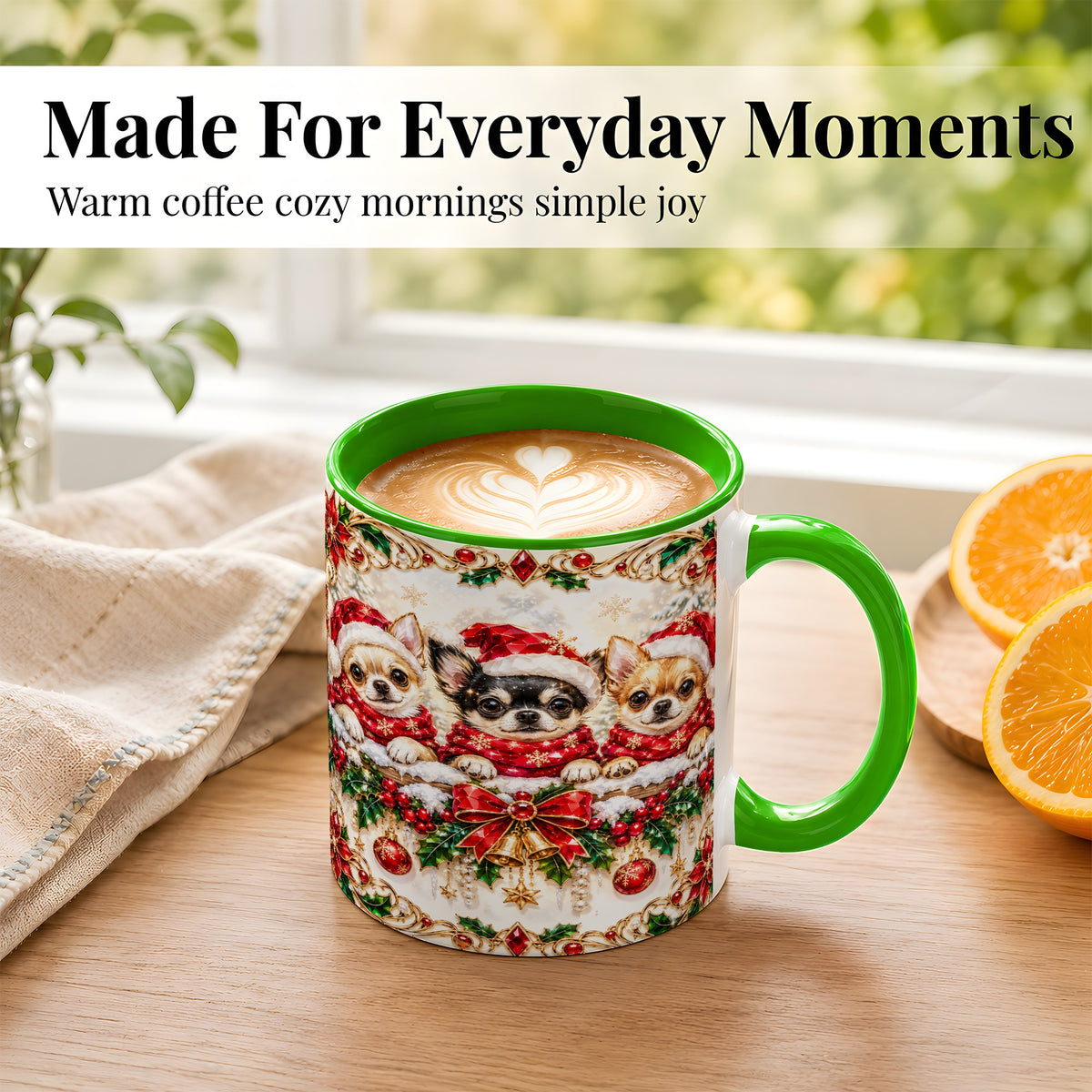 #pl[11oz|Green] Christmas Chihuahua Coffee Mug, Jeweled Holiday Dog Mug, Ceramic Cup
