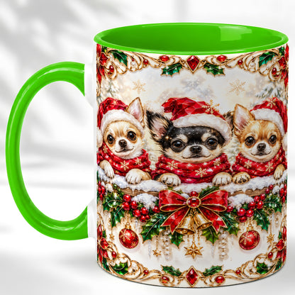 #pl[11oz|Green] Christmas Chihuahua Coffee Mug, Jeweled Holiday Dog Mug, Ceramic Cup