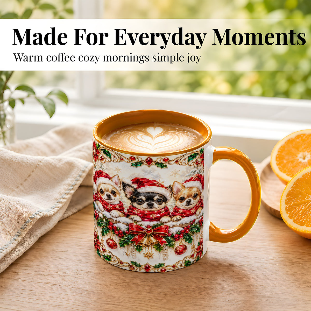 #pl[11oz|Orange] Christmas Chihuahua Coffee Mug, Jeweled Holiday Dog Mug, Ceramic Cup