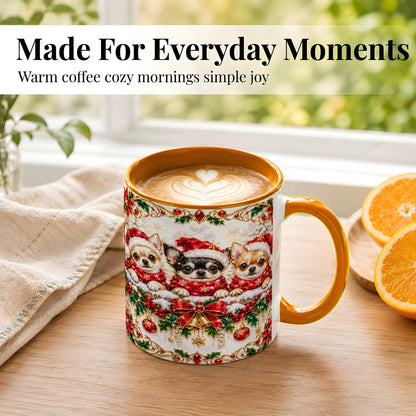 #pl[11oz|Orange] Christmas Chihuahua Coffee Mug, Jeweled Holiday Dog Mug, Ceramic Cup