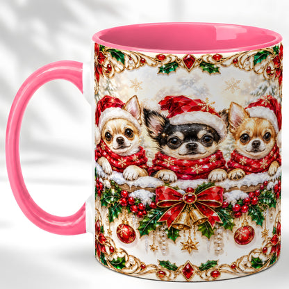#pl[11oz|Pink] Christmas Chihuahua Coffee Mug, Jeweled Holiday Dog Mug, Ceramic Cup