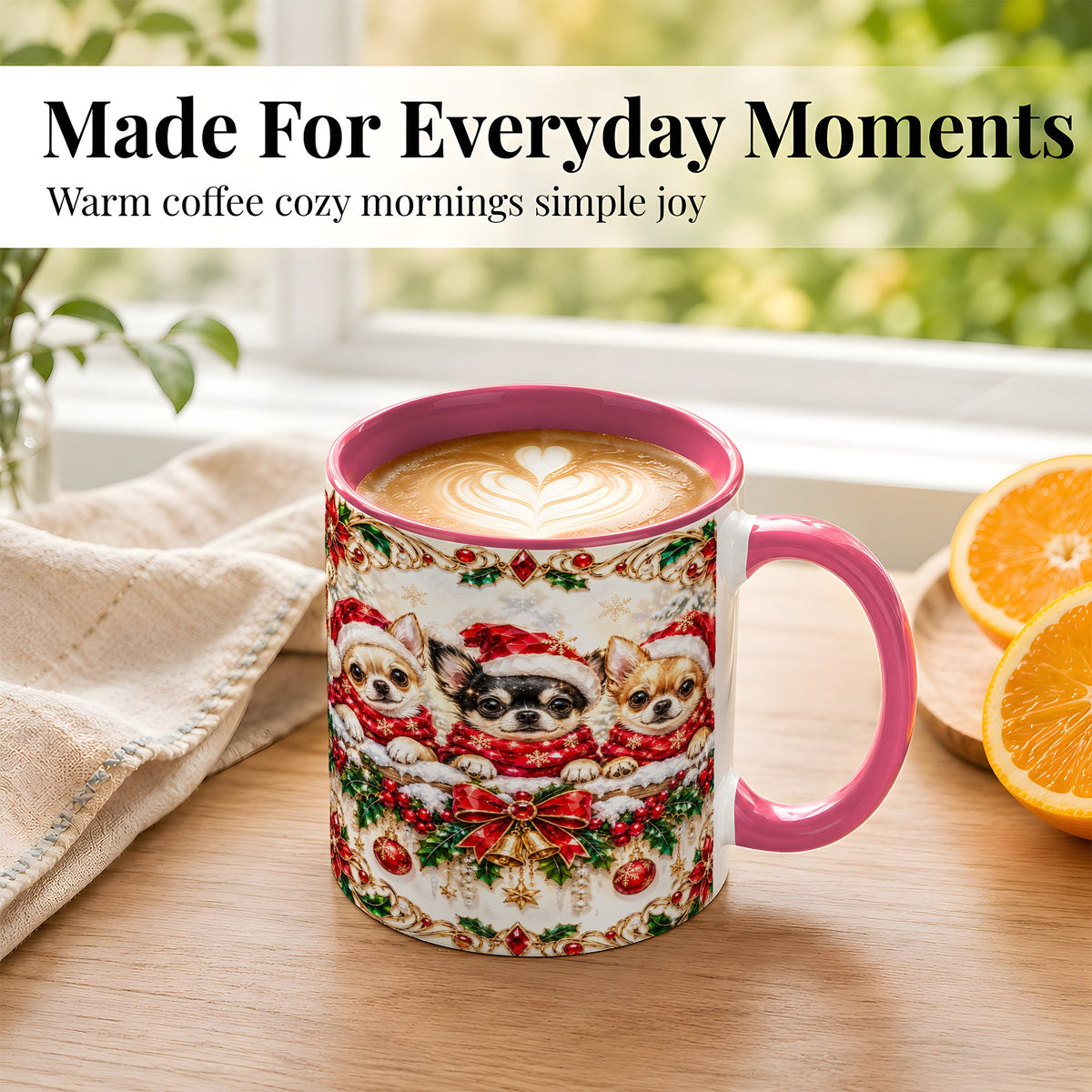#pl[11oz|Pink] Christmas Chihuahua Coffee Mug, Jeweled Holiday Dog Mug, Ceramic Cup