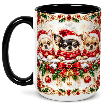#pl[15oz|Black] Christmas Chihuahua Coffee Mug, Jeweled Holiday Dog Mug, Ceramic Cup