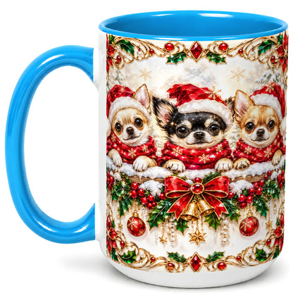 #pl[15oz|Blue] Christmas Chihuahua Coffee Mug, Jeweled Holiday Dog Mug, Ceramic Cup