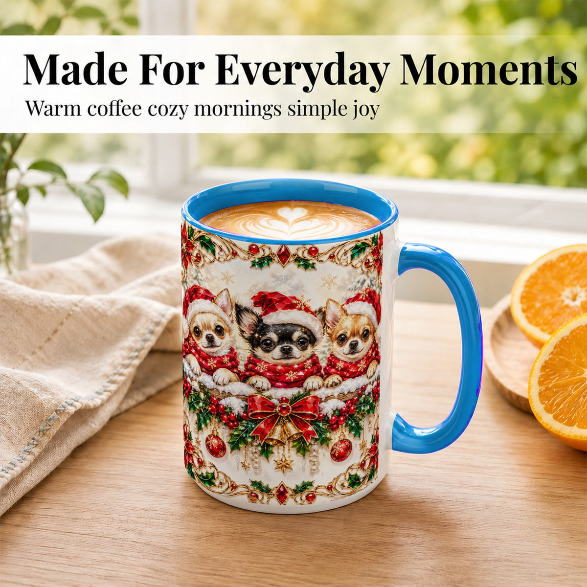#pl[15oz|Blue] Christmas Chihuahua Coffee Mug, Jeweled Holiday Dog Mug, Ceramic Cup