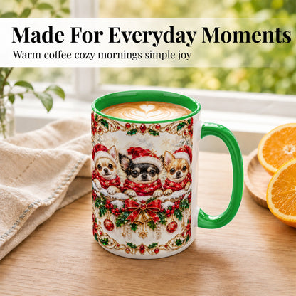 #pl[15oz|Green] Christmas Chihuahua Coffee Mug, Jeweled Holiday Dog Mug, Ceramic Cup