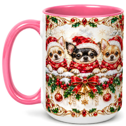 #pl[15oz|Pink] Christmas Chihuahua Coffee Mug, Jeweled Holiday Dog Mug, Ceramic Cup