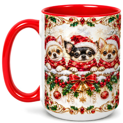 #pl[15oz|Red] Christmas Chihuahua Coffee Mug, Jeweled Holiday Dog Mug, Ceramic Cup