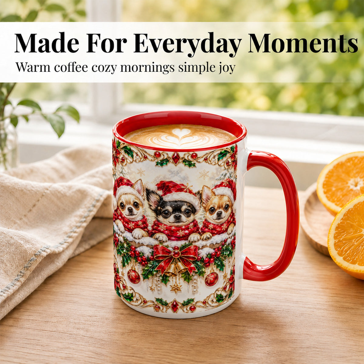 #pl[15oz|Red] Christmas Chihuahua Coffee Mug, Jeweled Holiday Dog Mug, Ceramic Cup