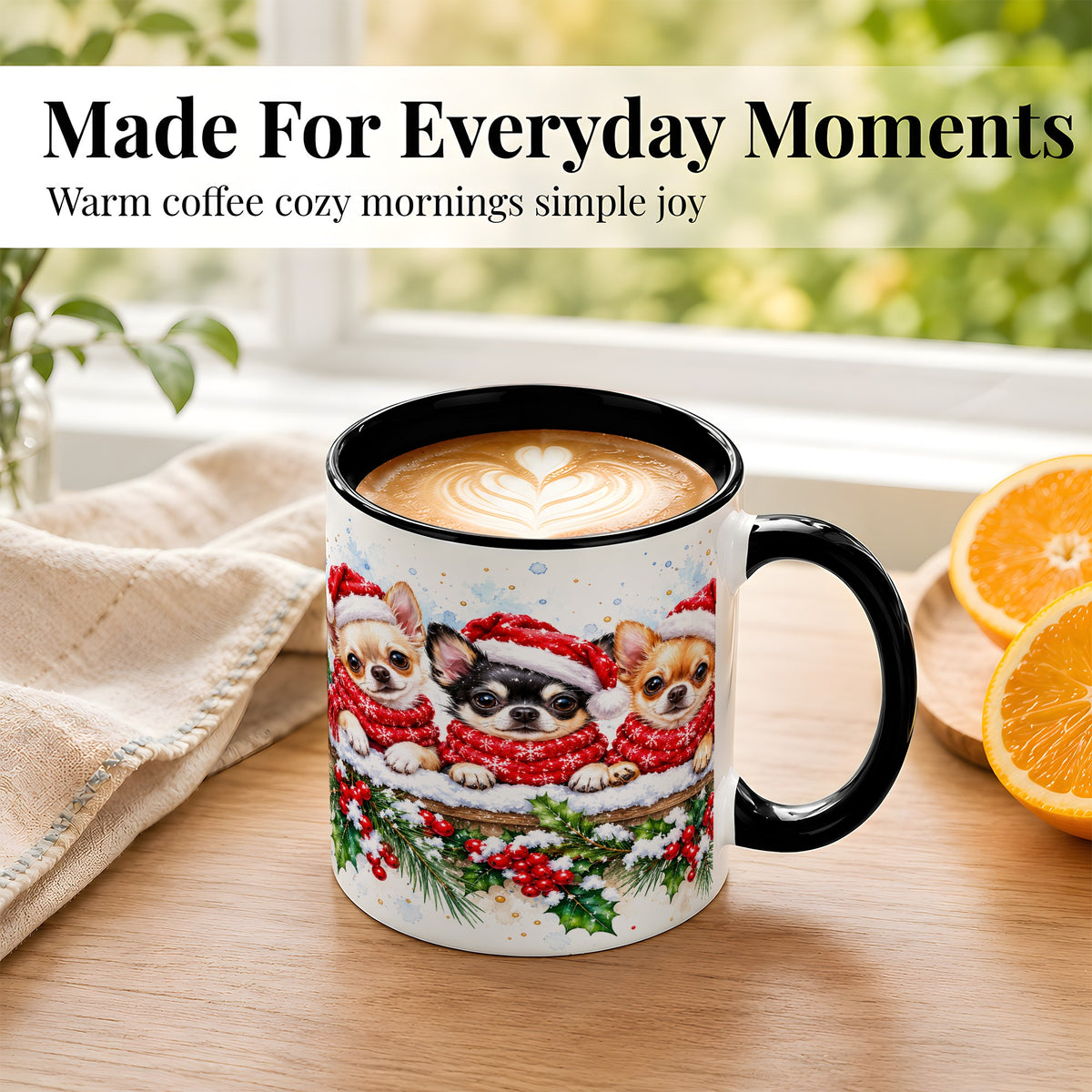 #pl[11oz|Black] Watercolor Chihuahua Coffee Mug, Christmas Dog Mug, Ceramic Cup