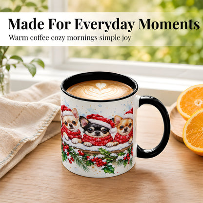 #pl[11oz|Black] Watercolor Chihuahua Coffee Mug, Christmas Dog Mug, Ceramic Cup