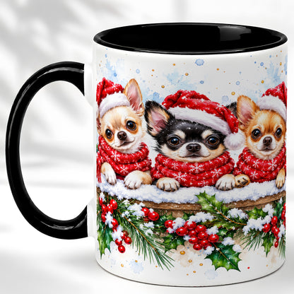 #pl[11oz|Black] Watercolor Chihuahua Coffee Mug, Christmas Dog Mug, Ceramic Cup