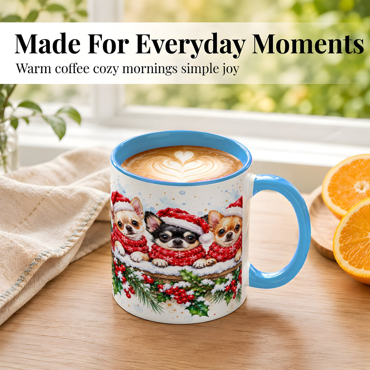 #pl[11oz|Blue] Watercolor Chihuahua Coffee Mug, Christmas Dog Mug, Ceramic Cup