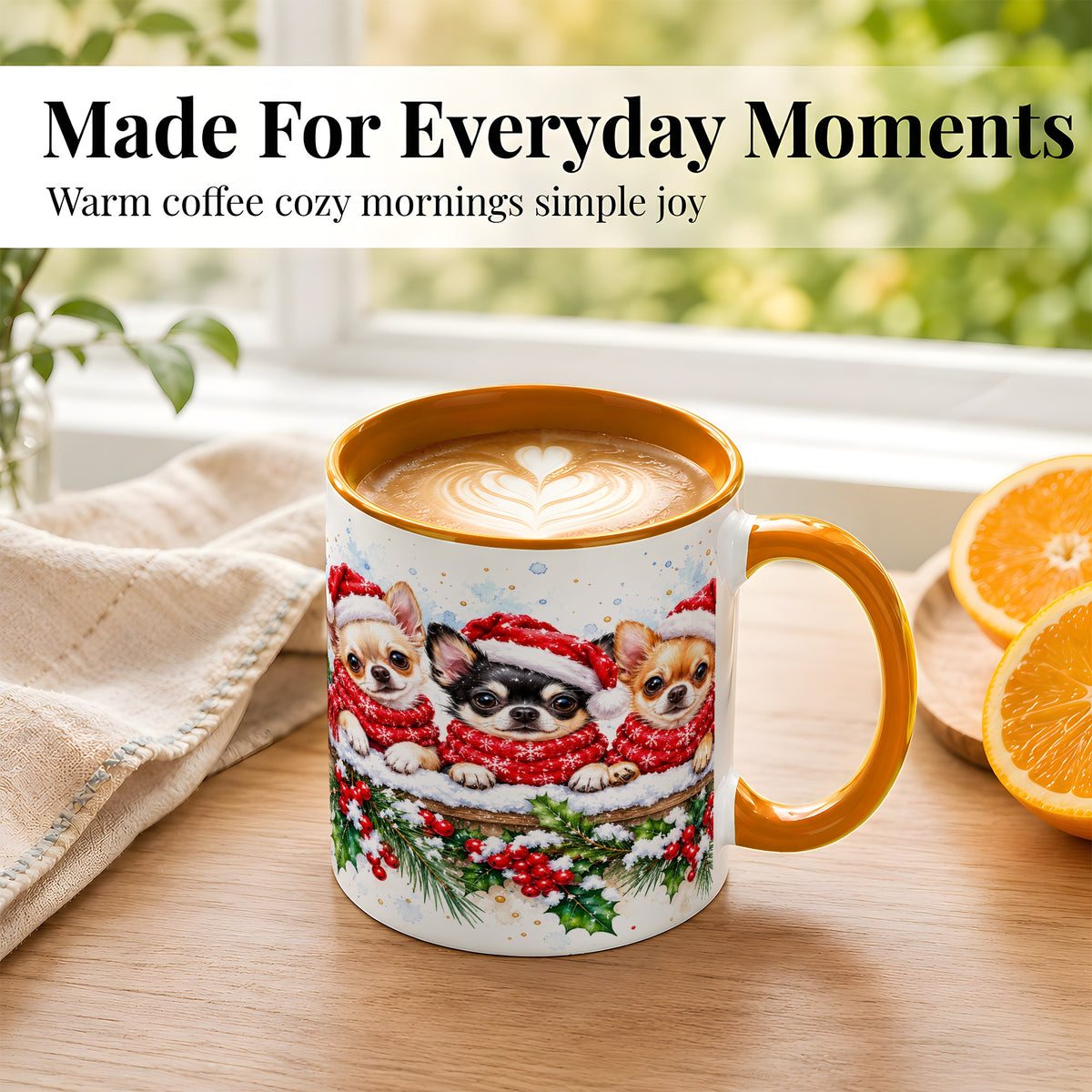 #pl[11oz|Orange] Watercolor Chihuahua Coffee Mug, Christmas Dog Mug, Ceramic Cup