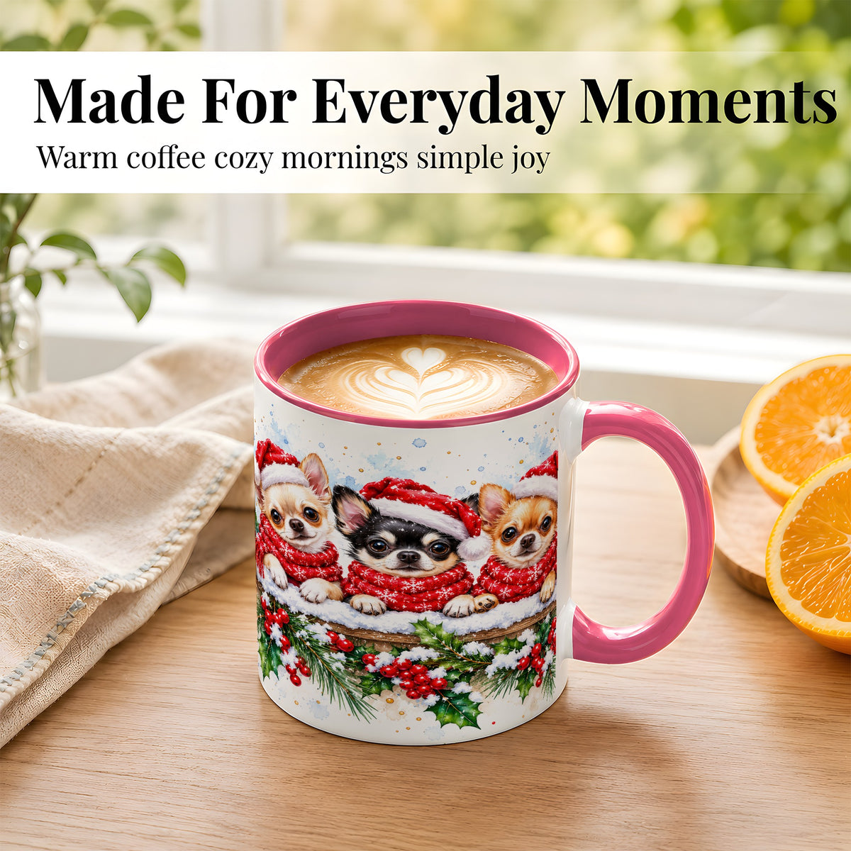 #pl[11oz|Pink] Watercolor Chihuahua Coffee Mug, Christmas Dog Mug, Ceramic Cup