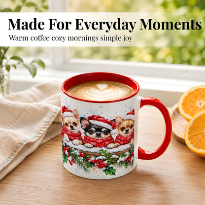 #pl[11oz|Red] Watercolor Chihuahua Coffee Mug, Christmas Dog Mug, Ceramic Cup