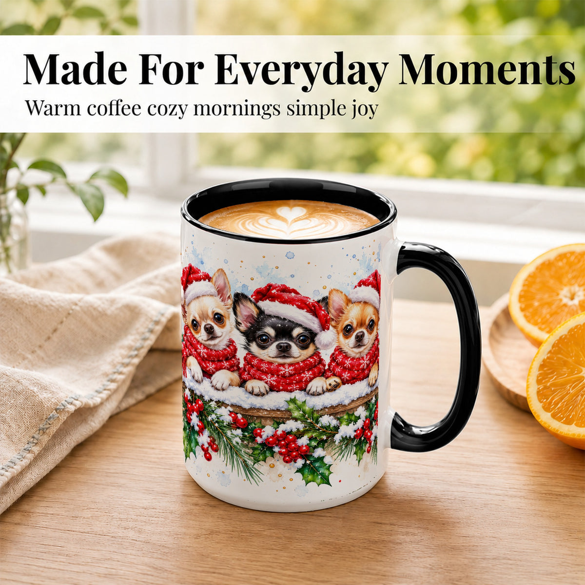 #pl[15oz|Black] Watercolor Chihuahua Coffee Mug, Christmas Dog Mug, Ceramic Cup