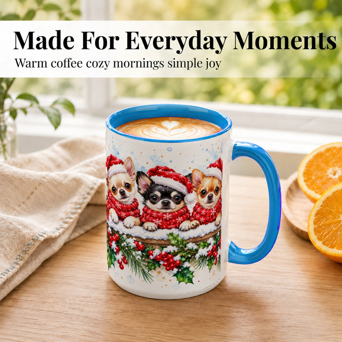 #pl[15oz|Blue] Watercolor Chihuahua Coffee Mug, Christmas Dog Mug, Ceramic Cup