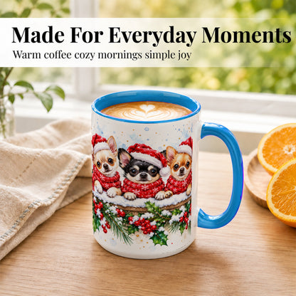 #pl[15oz|Blue] Watercolor Chihuahua Coffee Mug, Christmas Dog Mug, Ceramic Cup