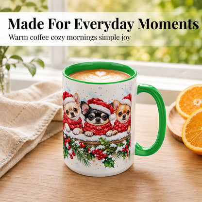 #pl[15oz|Green] Watercolor Chihuahua Coffee Mug, Christmas Dog Mug, Ceramic Cup