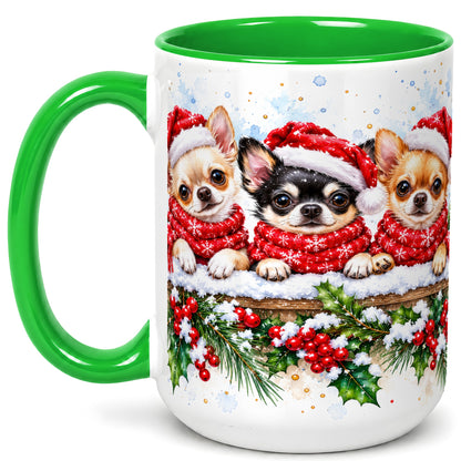 #pl[15oz|Green] Watercolor Chihuahua Coffee Mug, Christmas Dog Mug, Ceramic Cup