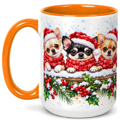 #pl[15oz|Orange] Watercolor Chihuahua Coffee Mug, Christmas Dog Mug, Ceramic Cup