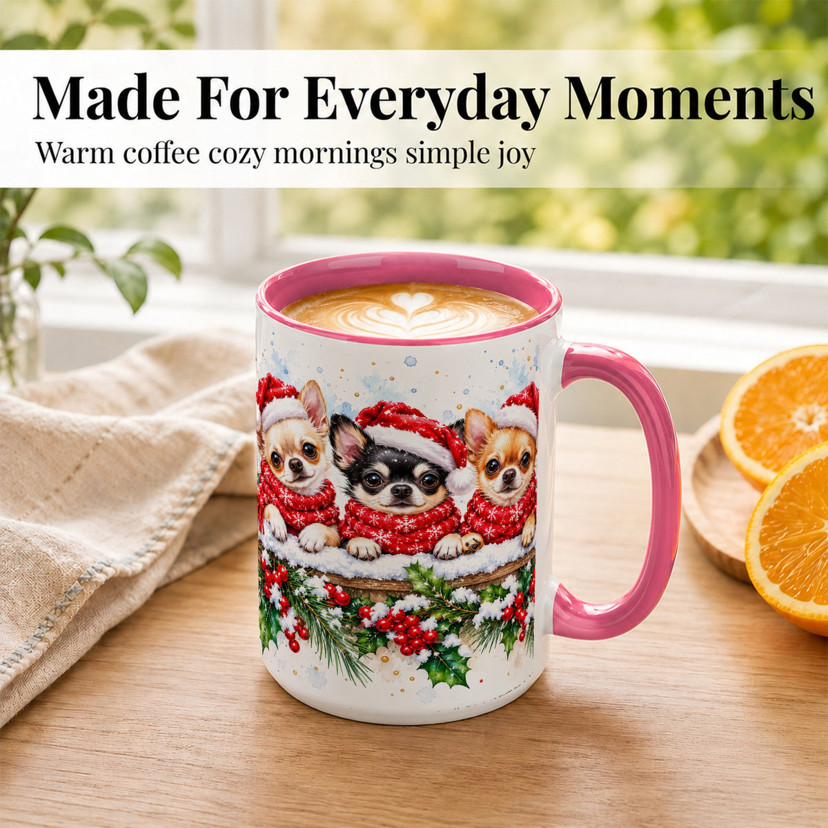 #pl[15oz|Pink] Watercolor Chihuahua Coffee Mug, Christmas Dog Mug, Ceramic Cup