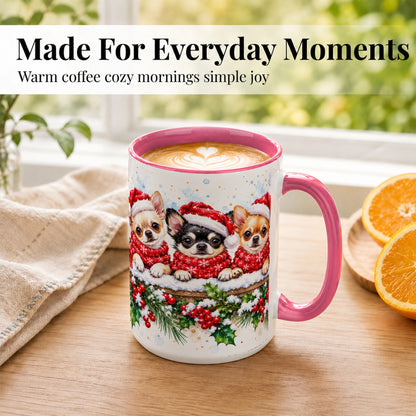 #pl[15oz|Pink] Watercolor Chihuahua Coffee Mug, Christmas Dog Mug, Ceramic Cup