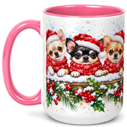#pl[15oz|Pink] Watercolor Chihuahua Coffee Mug, Christmas Dog Mug, Ceramic Cup