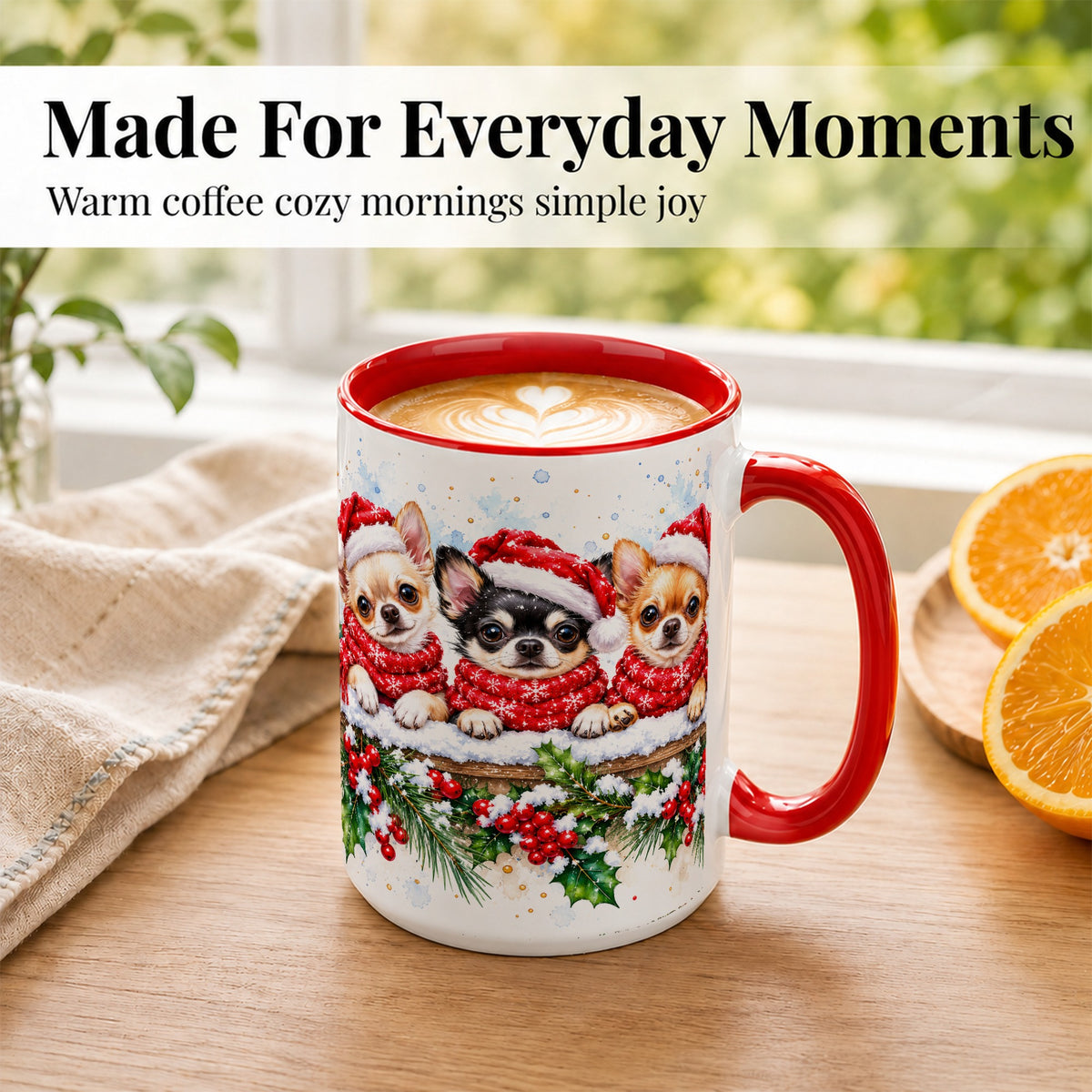#pl[15oz|Red] Watercolor Chihuahua Coffee Mug, Christmas Dog Mug, Ceramic Cup