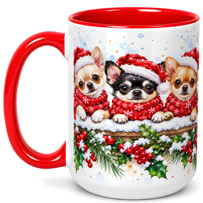 #pl[15oz|Red] Watercolor Chihuahua Coffee Mug, Christmas Dog Mug, Ceramic Cup
